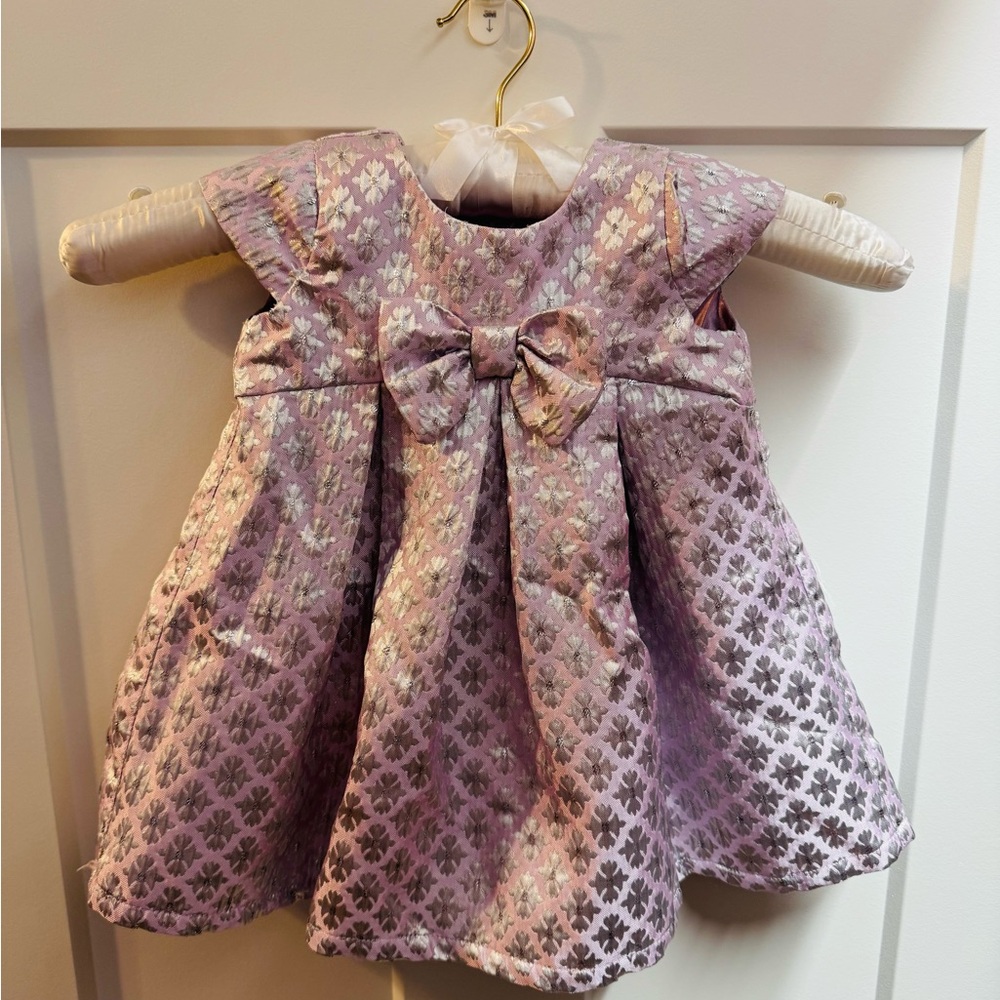 Elegant Baby Dress with Bow - Purple and Silver